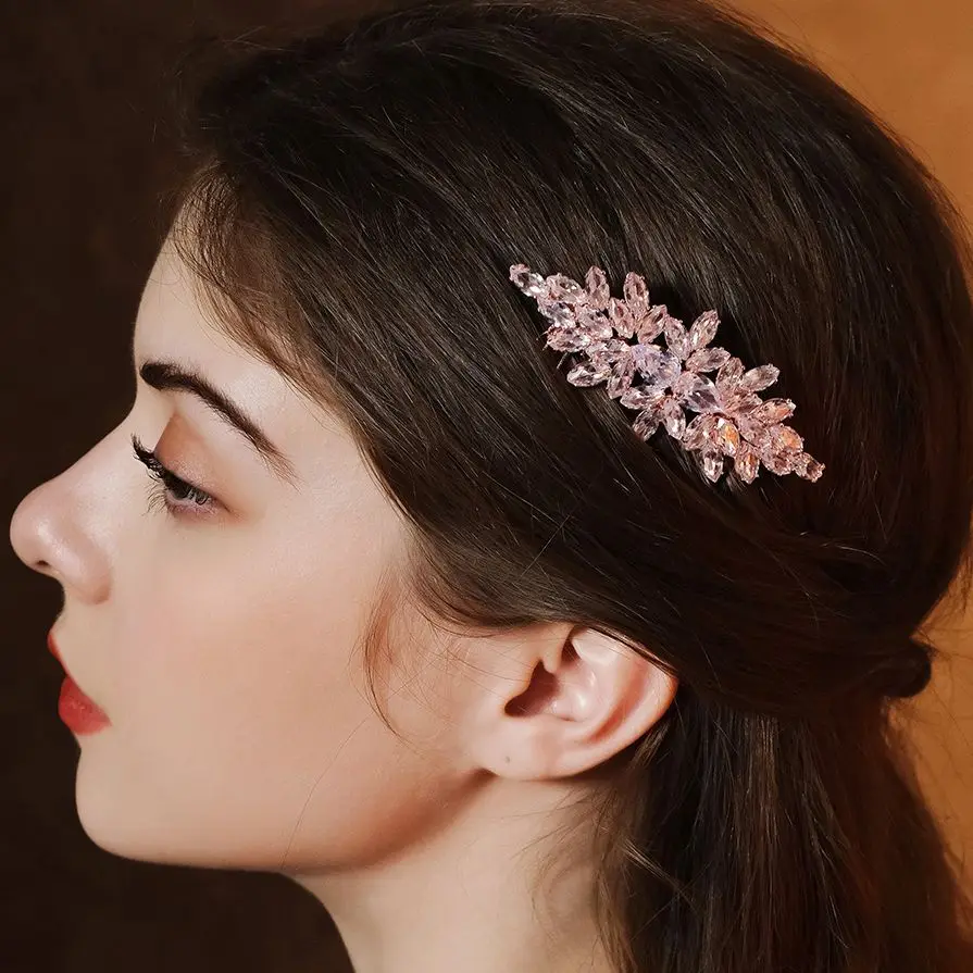 Luxury Wedding Hair Comb Big Crystal Flower Cubic Zirconia Bridal Hair Comb Pin Accessories Jewellery Elegant Women