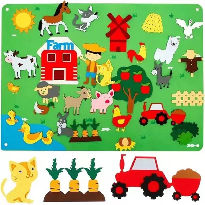 Baby Montessori Busy Board Toy Kids DIY Felt Board Toys Farm Animals Learning Story Book Felt Play Mat Flannel Insect Wall Decor