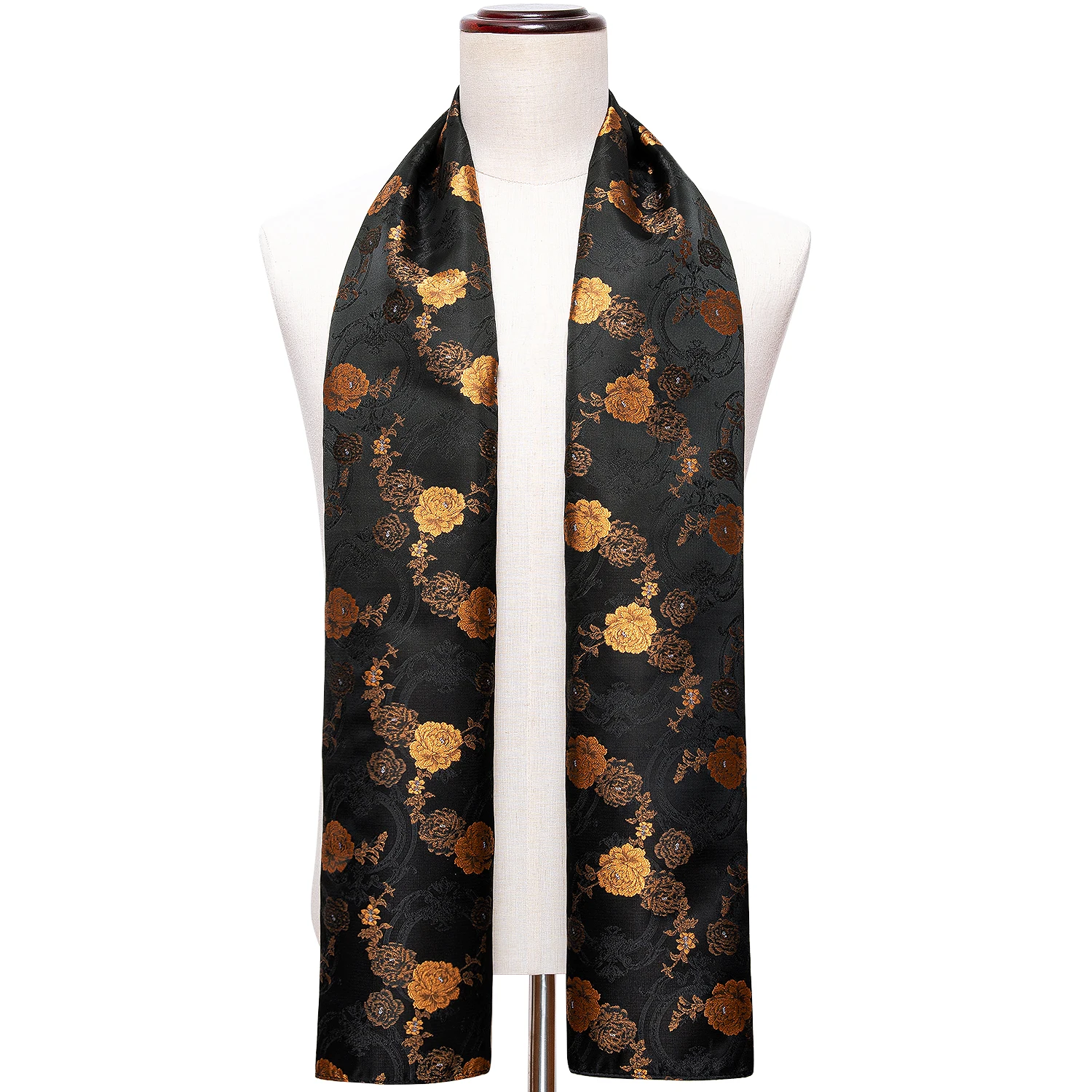 Fashion Silk Scarf For Men Black Gold Floral Spring Autumn Jacquard Accessories 160*50cm Business Party Barry.Wang Male Gift