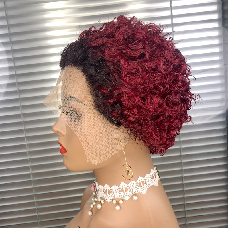 6 inch Wholesale of Real Human Hair Wigs 13x1 Lace Wig Pixie Curly Wig Short Curly Hair Gradient Colors With Multiple Colors Wig
