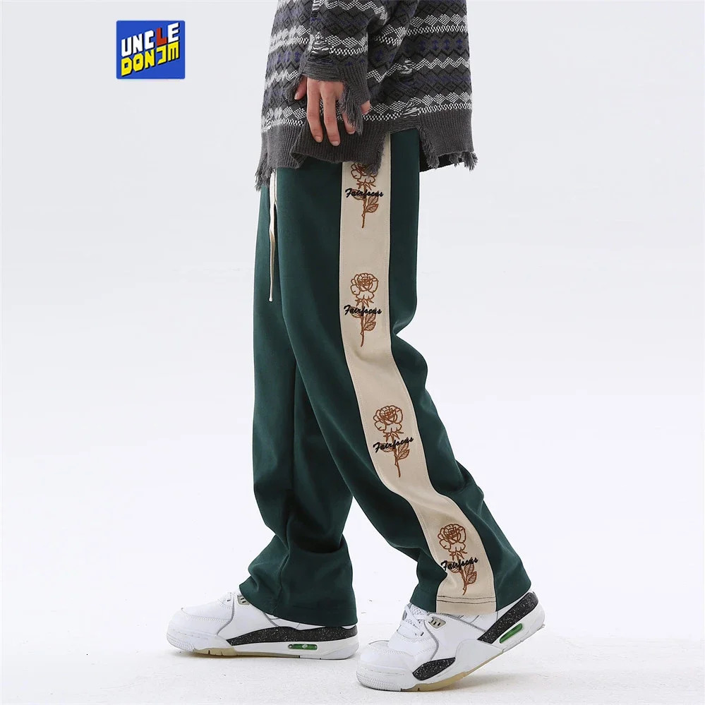 Clearance Sale Side Flower Embroidery Sweat Pants Streetwear Joggers Men Vintage Track Pants Men 240517