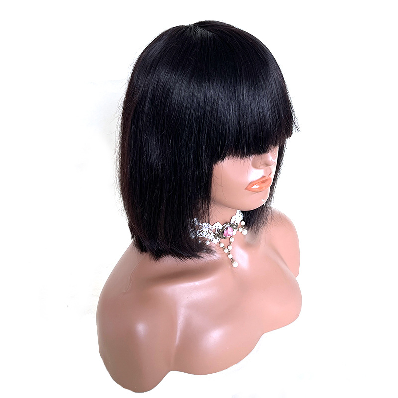 Human Hair Headband Wig Women Medium Length Bob Wig Fluffy and Stylish Face Trimming Bangs Waves Full Head Hairstyle