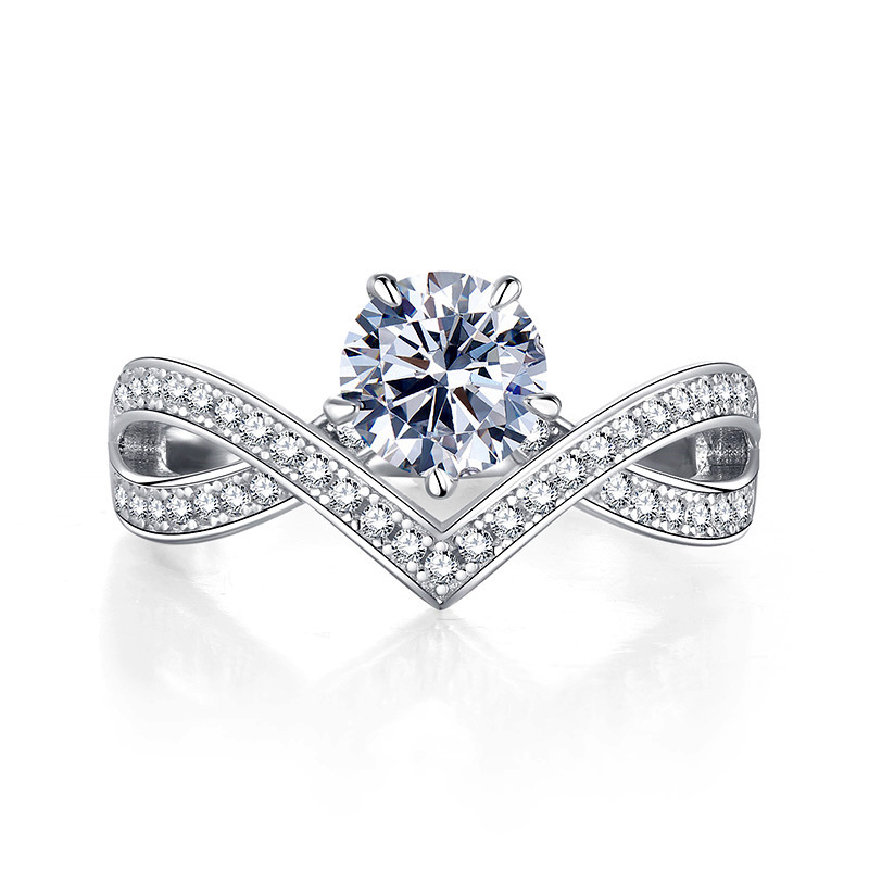 Sterg Sier White Cubic Zirconia Cross Crown Eternity Ring for Women