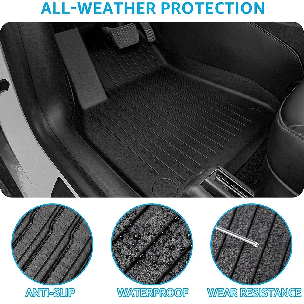 TPE Floor Mats for Tesla Model Y 3 Highland 2021 - 2024 Floor Liner All-Weather Anti-Slip Rear Trunk Cargo Mats Heavy Duty Mat