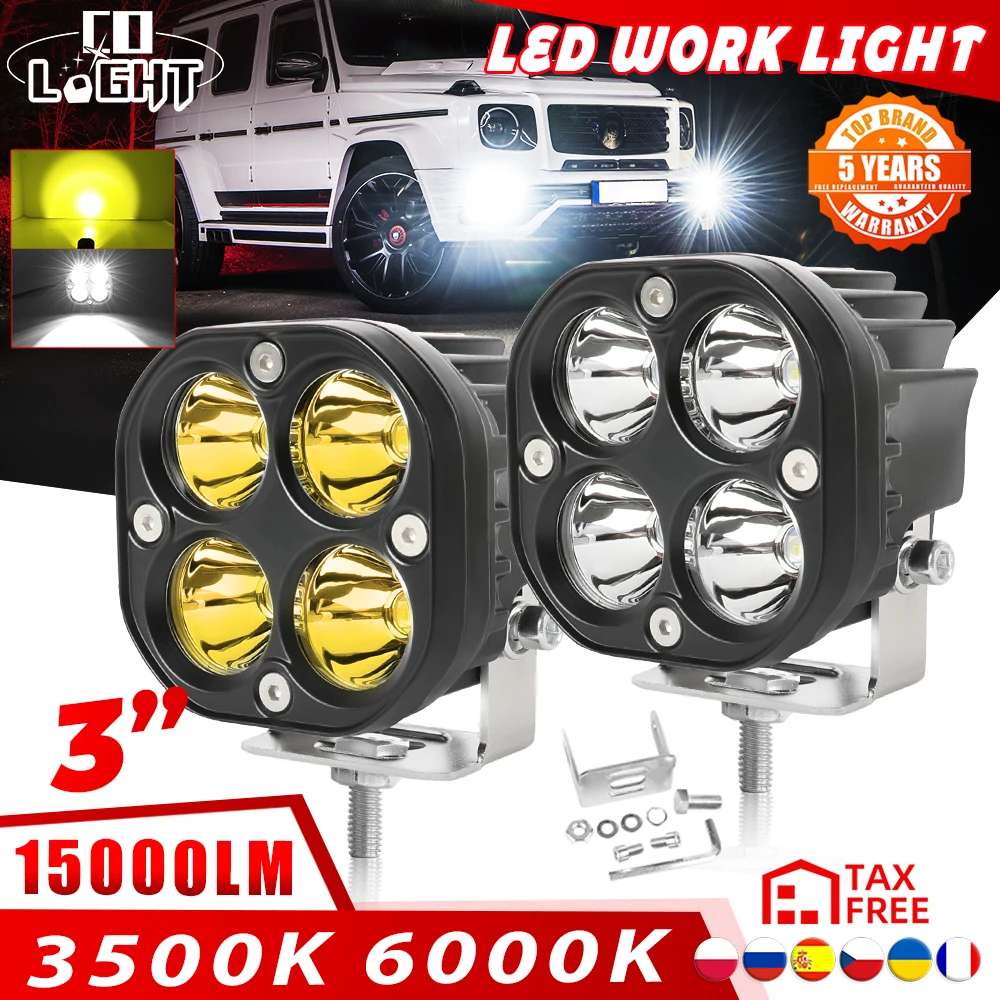 CO LIGHT 3" Led Work Lights for Cars Motorcycle Led Bar Fog Lights 15000LM Spotlight DRL Pod Lamps for Auto 4x4 Offroad ATV 12V