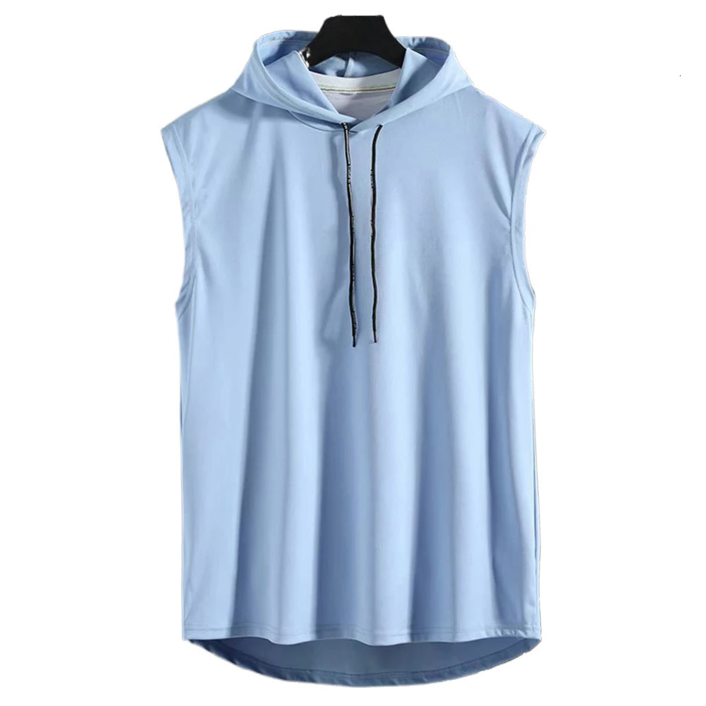 Shirt Vest Gym Hooded Hoodie Polyester Sleeveless Solid Summer Tank Top Undershirt Workout Bodybuilding Men Daily 240523