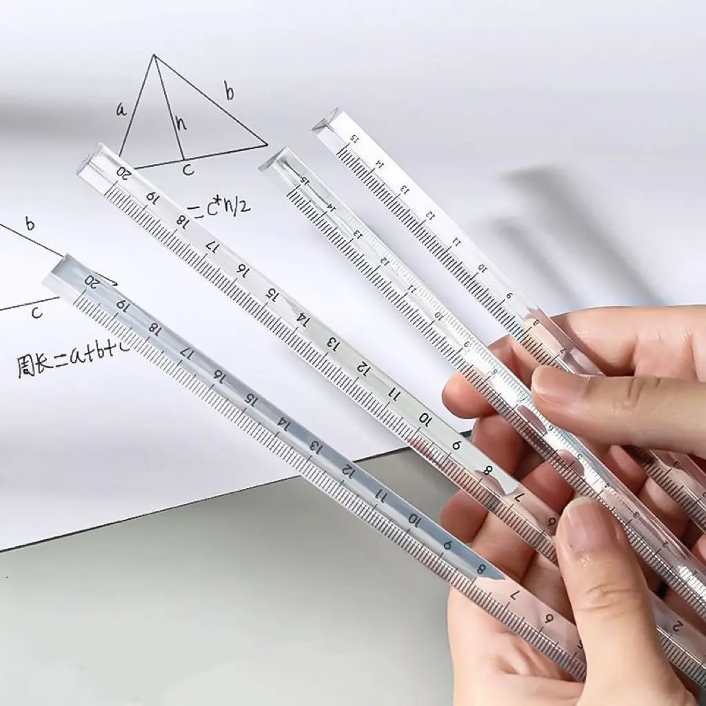 15cm /20cm Interesting Transparent Triangular Straight Ruler Stationery School Supplies Refractable Light