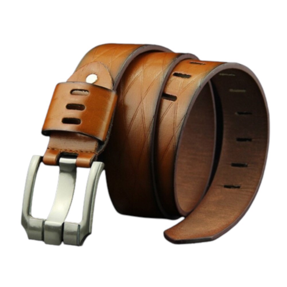 Cinturones de cuero de vaca genuino para hombres, correa de lujo Retro, hebilla de Pin, 3,8 de ancho, a cuadros, alta calidad
