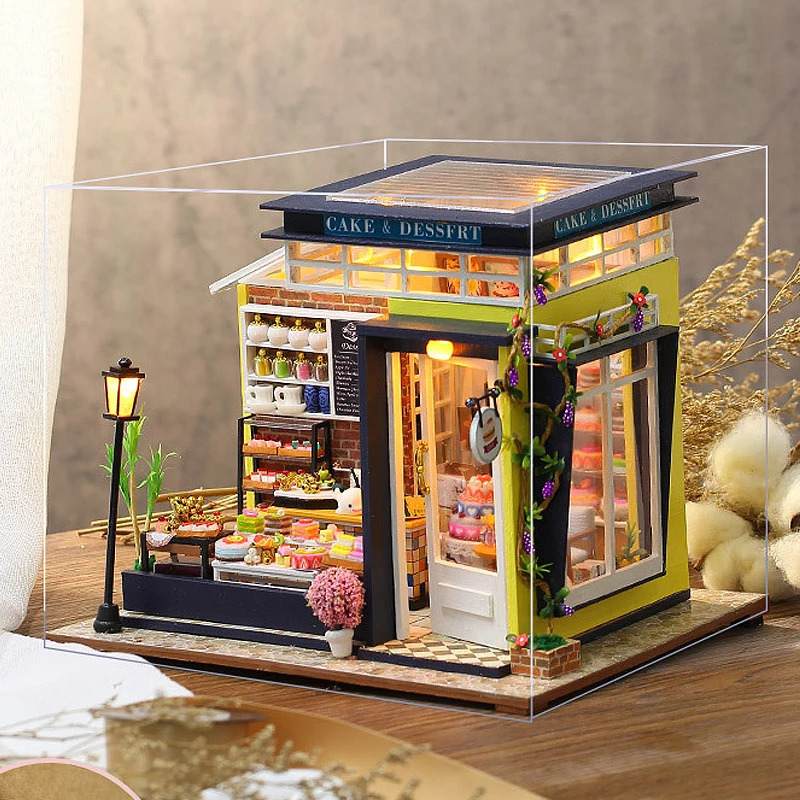Cake shop Doll House Mini DIY Small Kit Building Assembly Model DIY Handmade 3D Puzzle Kit With LED Toy For Kids Gifts DollHouse 240518