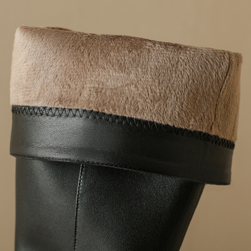 Leather Genuine Tall Women Thick Heels Knee High Boots Autumn Winter Warm Ladies Long Shoes Black Elegant Designer 1c4b