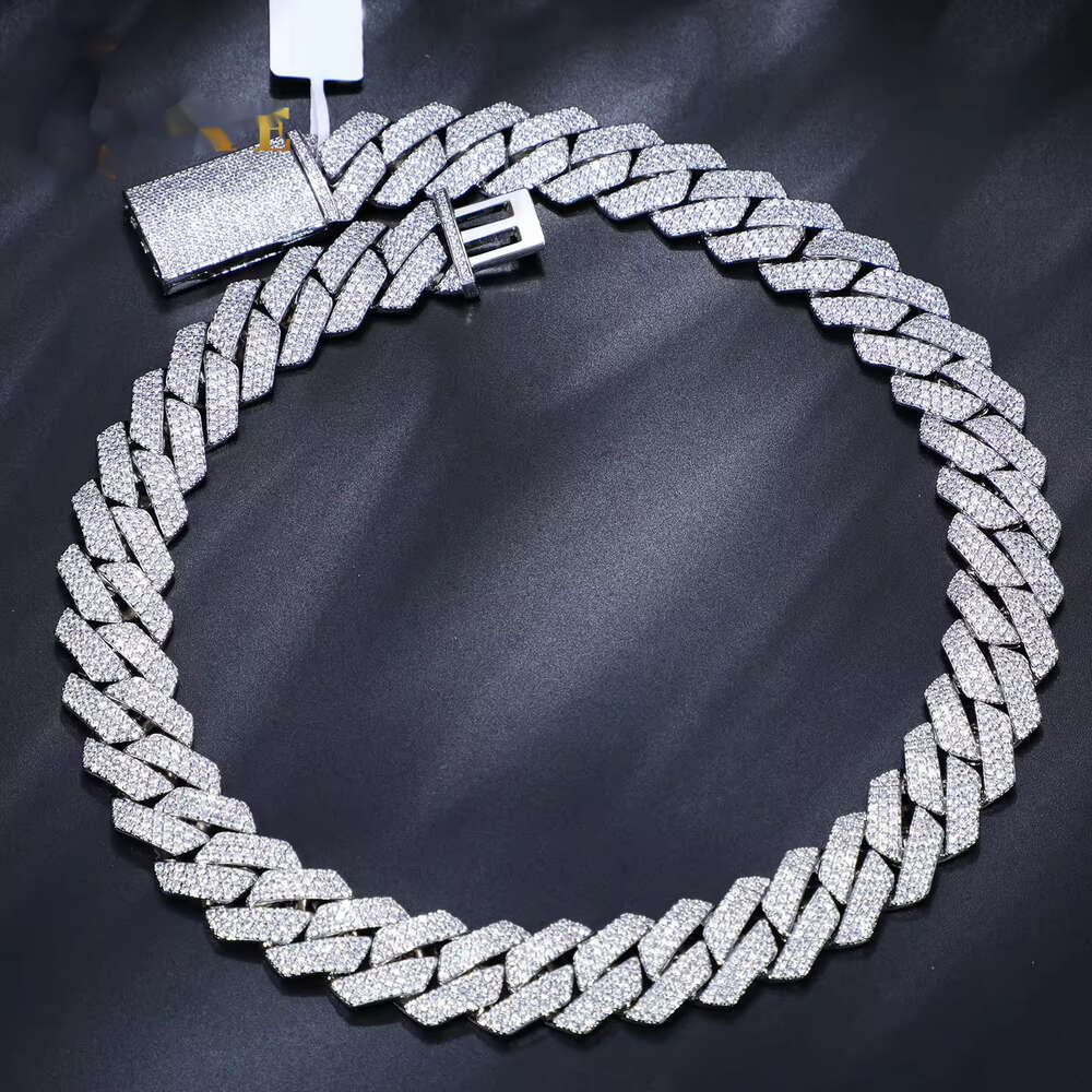 fashion cuban link chain necklace designer for men 3 row bling moissanite dia 20MM wide choker iced out chains necklaces prong gold plate rock hip hop