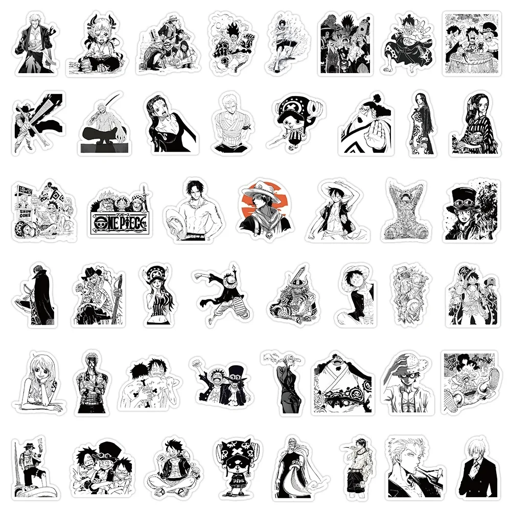 10/30/50/100pcs Black and White ONE PIECE Stickers Anime Decals Toys DIY Skateboard Car Laptop Waterproof Cool Kids Sticker Toys