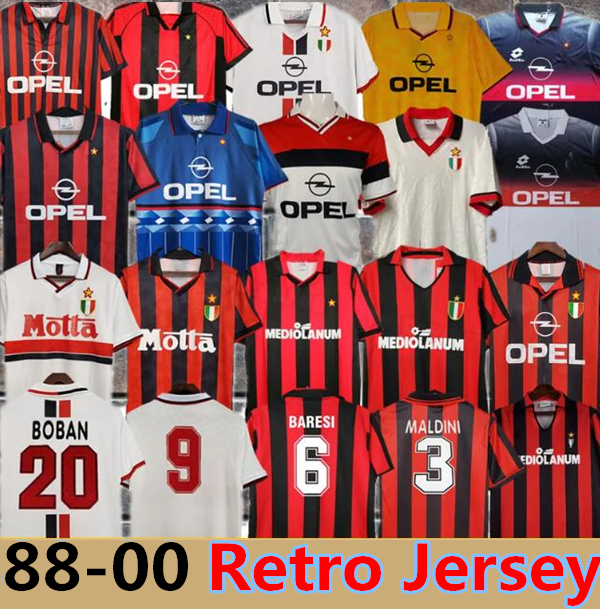 Retro soccer jerseys 95 96 02 03 04 05 06 07 09 10 11 12 13 14 AC KAKA MILAN IBRAHIMOVIC WEAH Maldini football shirts 2006 2007 2008 2009 2010 PIRLO BAGGIO jerseys Home away