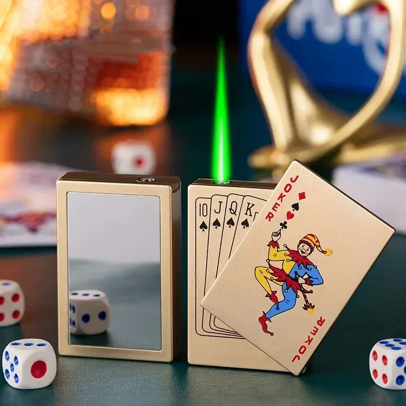 Creative Playing Cards Ace of Spades Lighter Butane Windproof Straight Metal Lighters Jet Flame Fun Smoking Supplies W260202