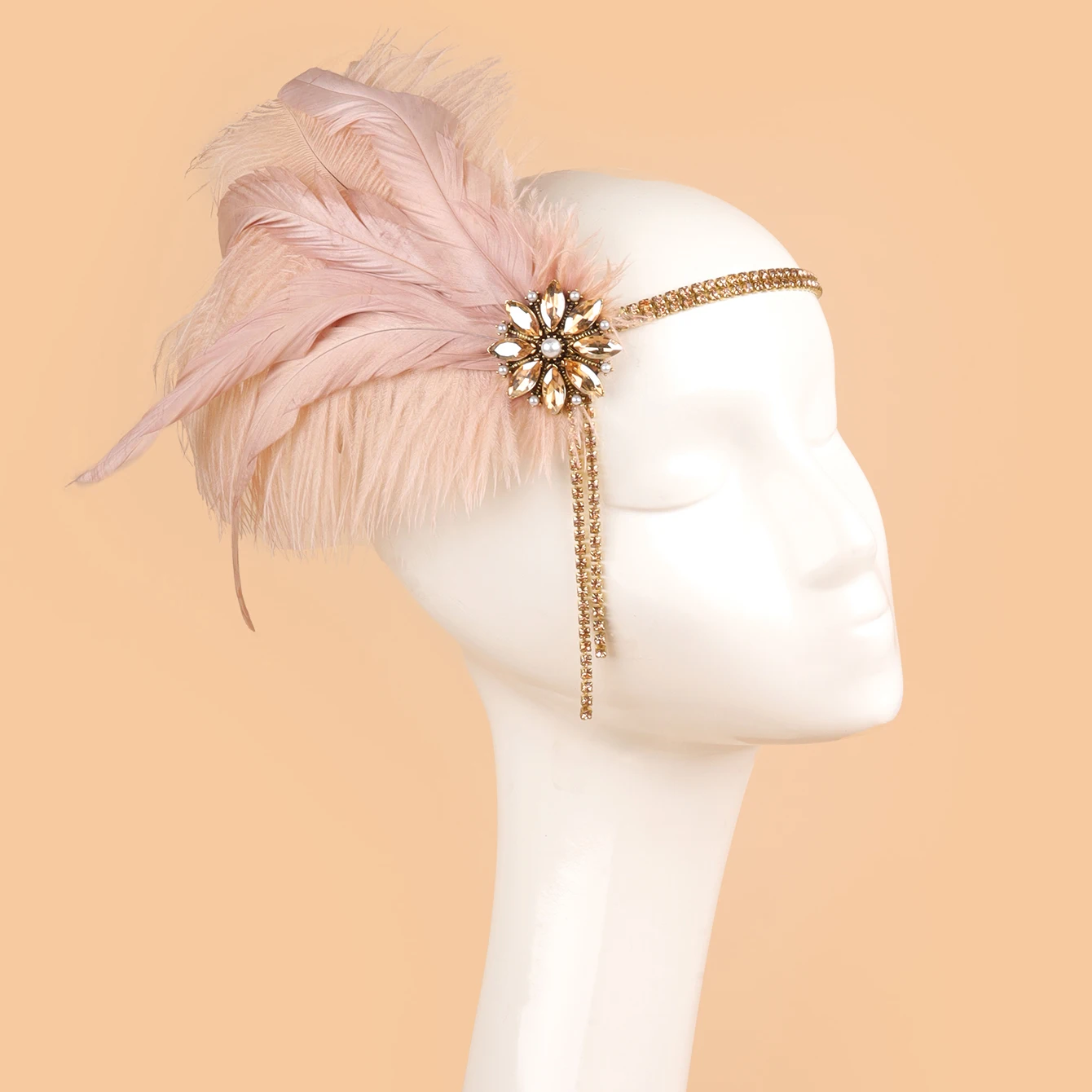1920s Headpiece Flapper Headband, Rhinestone Pearl Feather Hair Band Great Gatsby Headpiece Accessoreis for Women