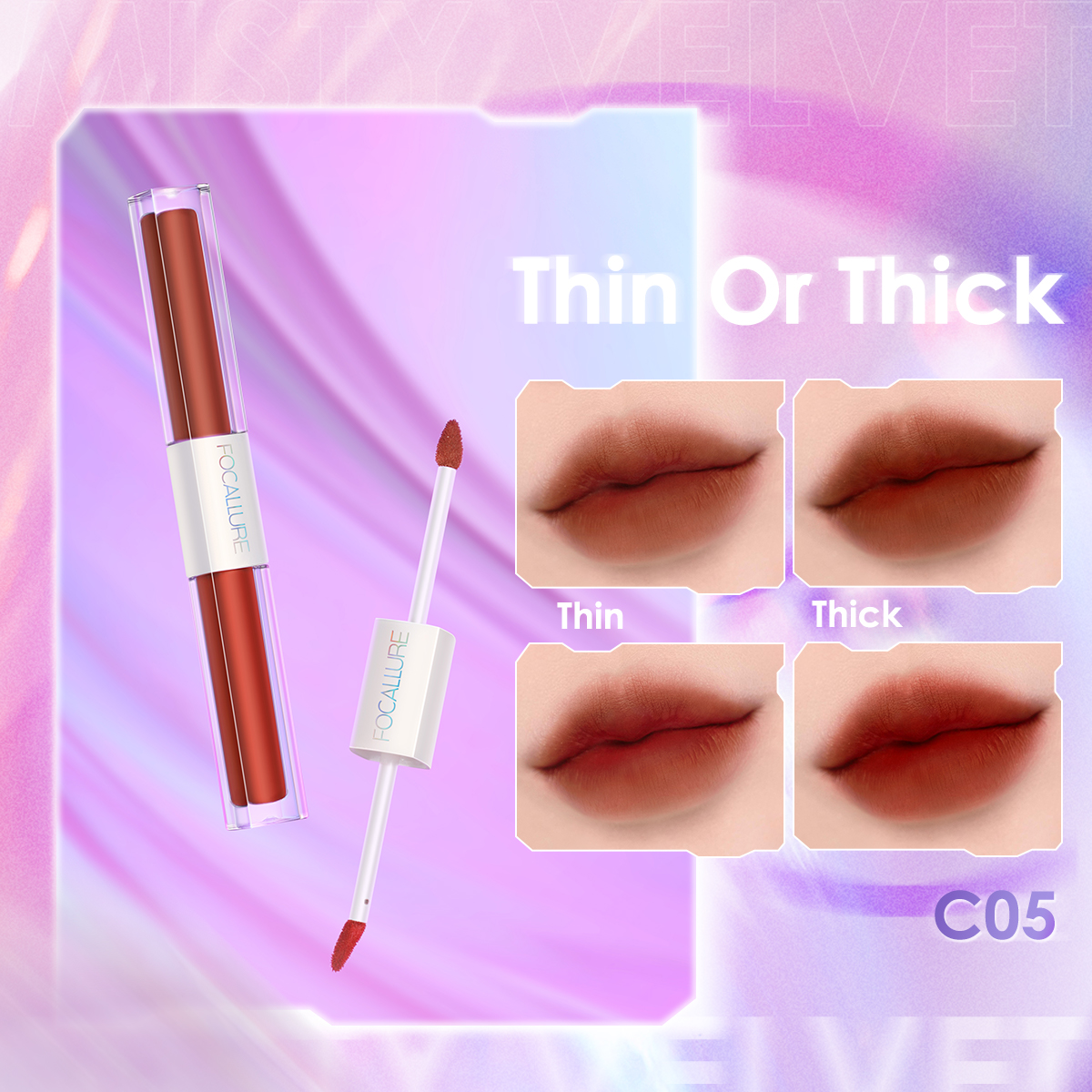 FOCALLURE Dual Head Ultralight Misty Velvet Lipgloss Non-sticky Anti-transfer Waterproof Liquid Lipstick Liptint Makeup Cosmetic