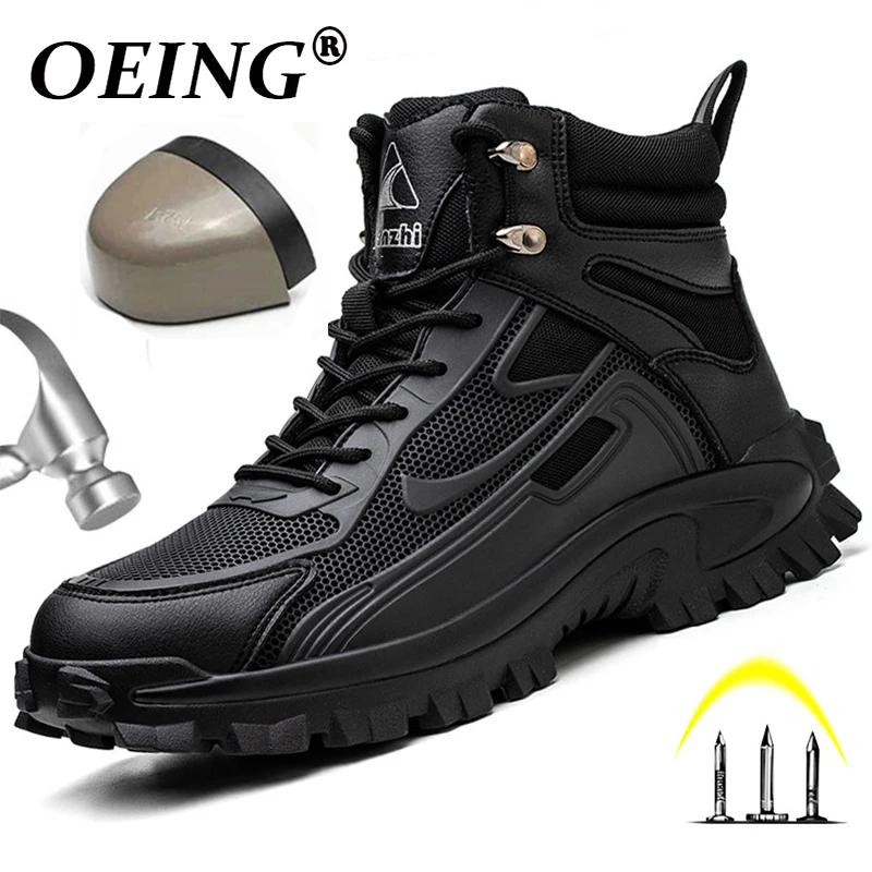 New Quality Leather Boots Men Safety Shoes Waterproof Work Boots Safety Steel Toe Shoes Men Puncture-Proof Indestructible Shoes