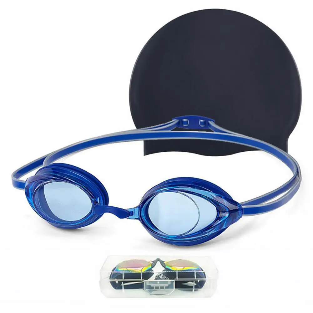 Goggles 2Pcs/Set Universal Snorkeling Waterproof Comfortable Wearing Diving Goggles No Leaking Silicone Swimming Hat smile