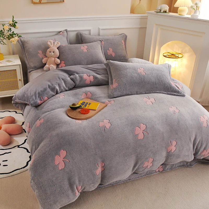 Flannel Duvet Soft Warm Cover Coral Fleece Winter Thick Single Double Queen King Size Quilt cover Sided Veet Bedding smile