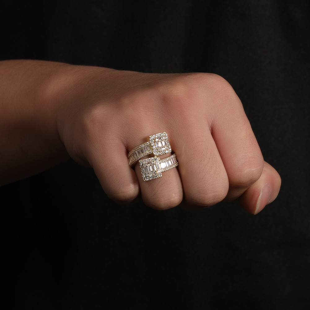 Hip Hop TopBling 5A T Zircon Cuff Ring White Gold Plated Jewelry for Men Women