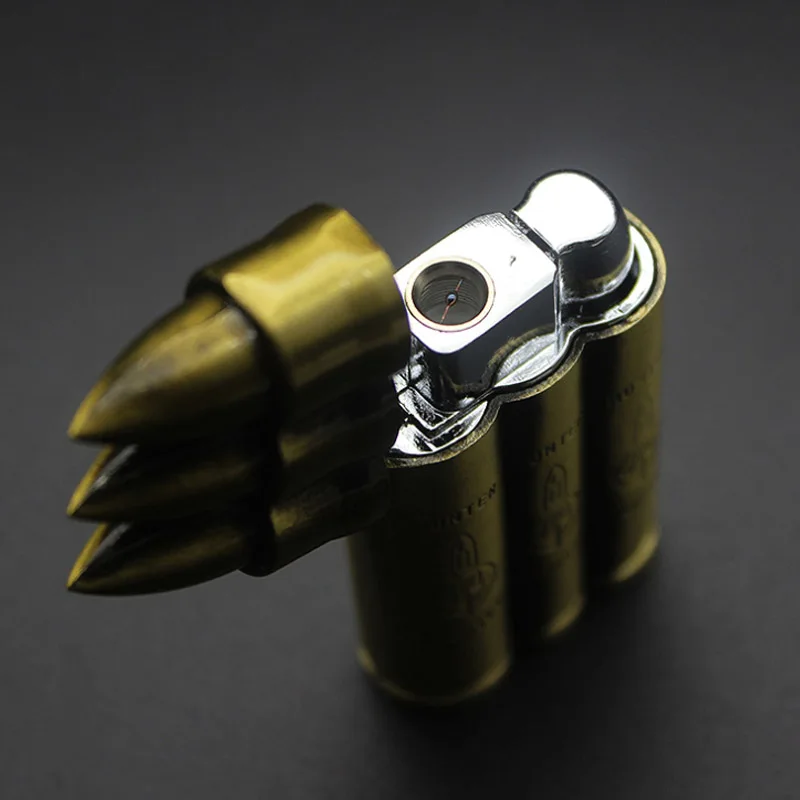 Creative Bullet Inflatable Lighter Windproof Straight Butane Gas Lighter Military Fan Bronze Windproof Flame Cigarette Lighter