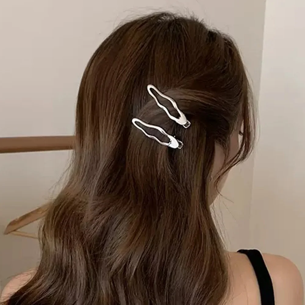 Hair Clip Alloy Geometric Metal Wave Barrettes Bangs Hairpin Side Clip Wavy Duckbill Clip Sier Simple Woman Hair Accessories smile