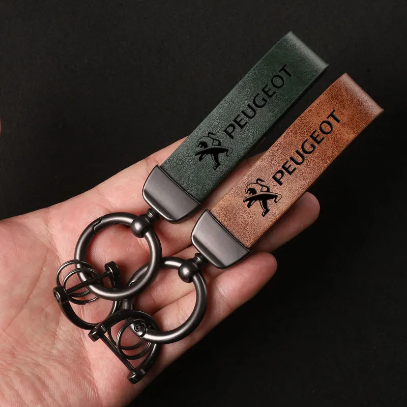 For Peugeot 107 206 208 308 307 207 208 407 508 2008 3008 Car Luxury Genuine Leather Keychain Car Key Ring