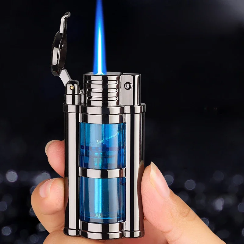 Mechanical Modeling Butane Gas Lighter Metal Outdoor Windproof Red Flame Turbo Jet Transparent Air Window Cigarette Lighter Gift
