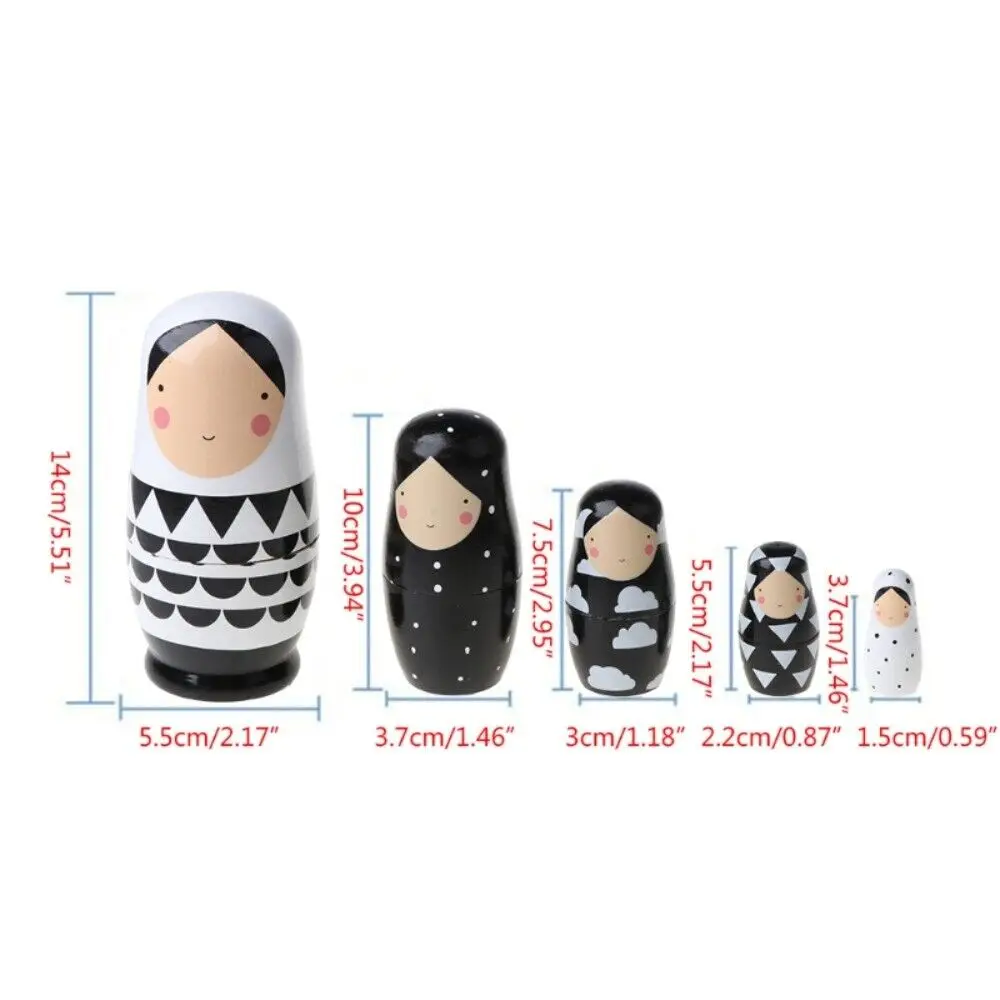 5pcs/set Matryoshka Doll Wood Stacking Dolls Children Toy Animal Patterns for Festival Birthday Gift Home Decoration