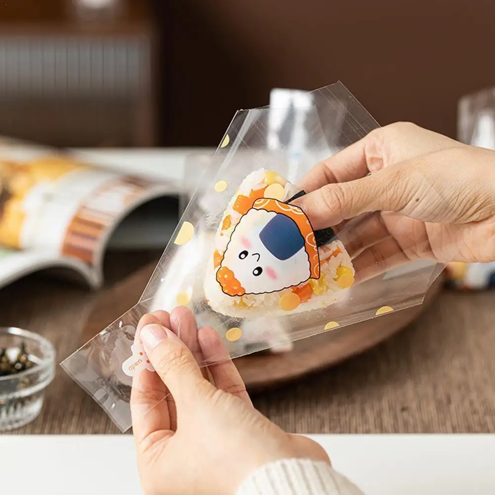 Double Layers Triangle Rice Ball Packing Bag Cherry Onigiri Packaging Anti-fog Tear Bag Blossoms Sushi Panda Easy Accessori D0P2