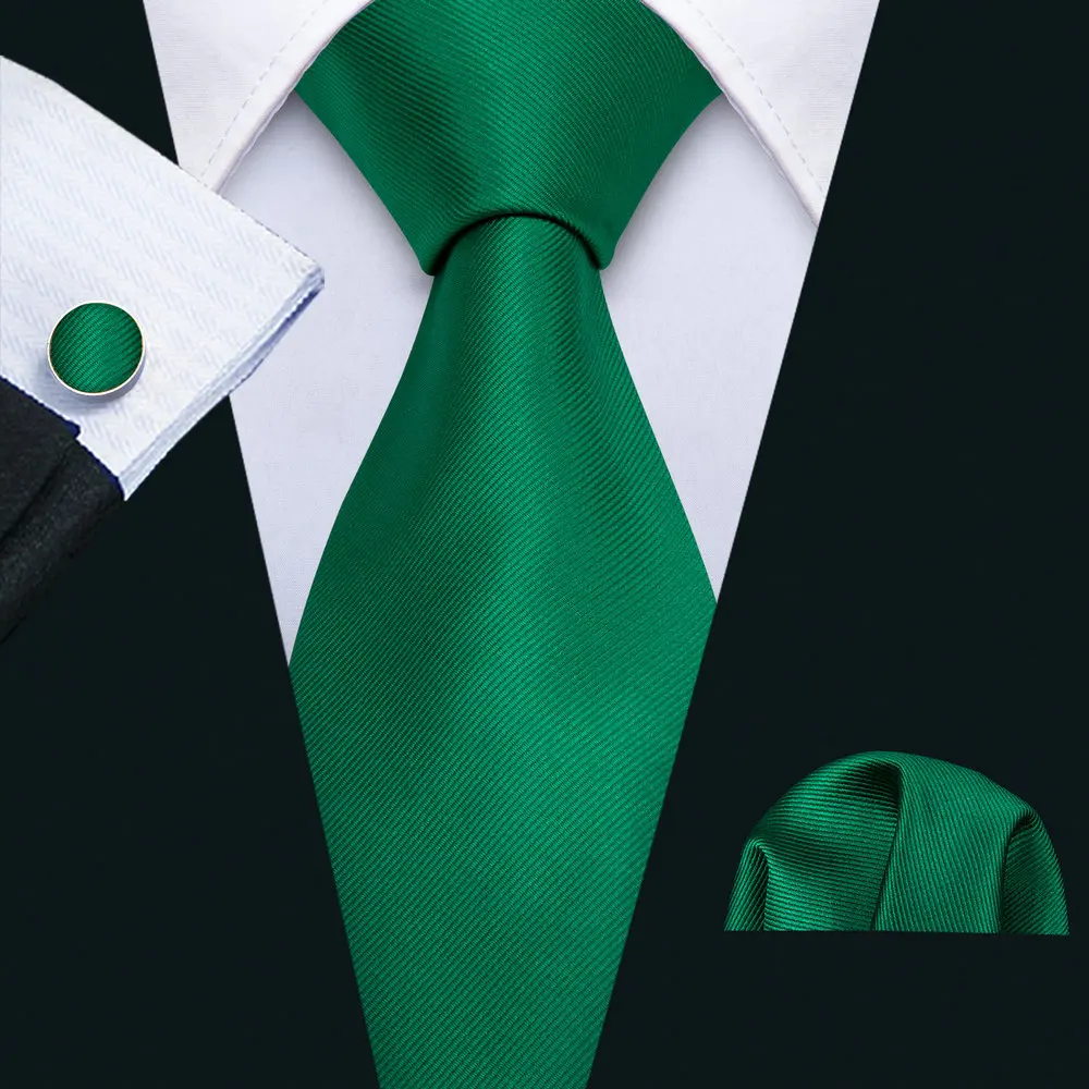 Men Elegant Necktie Green With Pocket Square Cufflinks Sets New Silk Solid Woven Tie ddmysmile For Male Wedding Party Designer Barry.Wang Smile