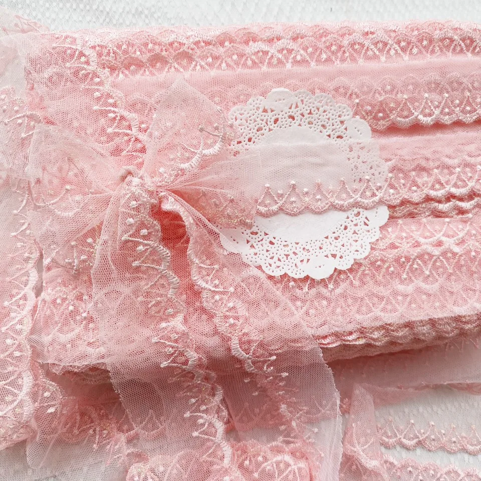 5Yards 3cm Soft Pink Mesh Thread Polyester Fabric Venise Lace Trim Embroidery Sewing Crafts Doll Material Lace Edge smile