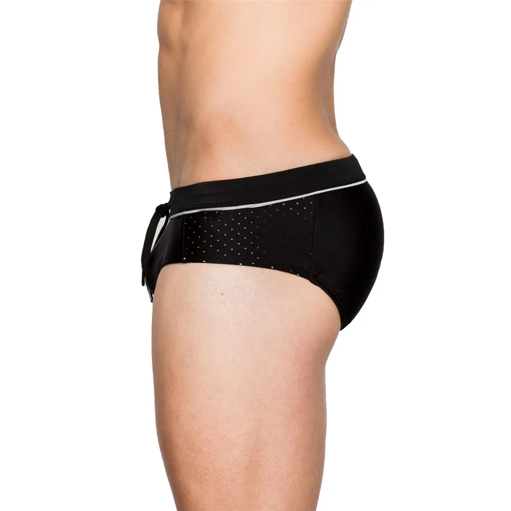 Men's Swimwear Sexy Slip Bikini Swim Briefs for Men Low Waist Black Men Shorts Mesh Cord Surf Beachwear