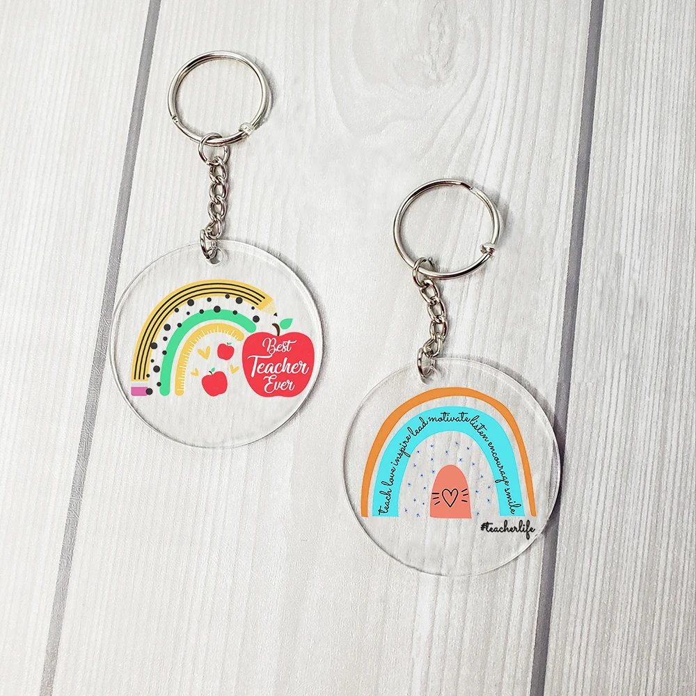 Life Rainbow Acrylic Teacher Keychain Special Teacher Charm Keychain End of Term Gift Best Teacher Ever Key Accessories Keyring smile