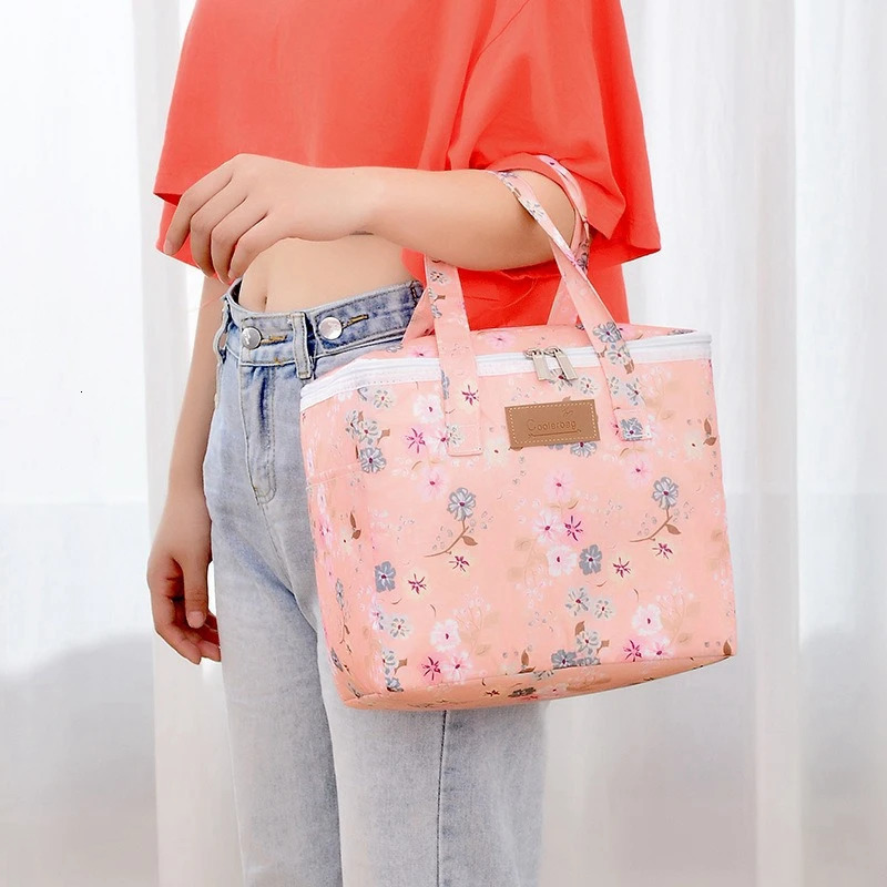 BYMONDY Square Large Cooler Bag for Women Floral Lunch Bags Picnic Food Meal Storage Container Family Party Lunch Box Portable 240514