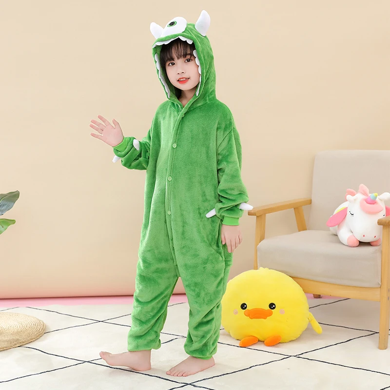 Kigurumi Pamas Dinosaur Children Boy Girl Anime Overall Panda Pijama Onesie Kids Baby Costume Winter Animal Sleepwear Cosplay smile