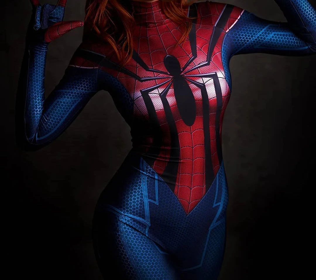 Costume Newest Spidergirl Cosplay Adults Kids Printed Female Spider Superhero Zentai Bodysuits Girls Woman Halloween Suit smile