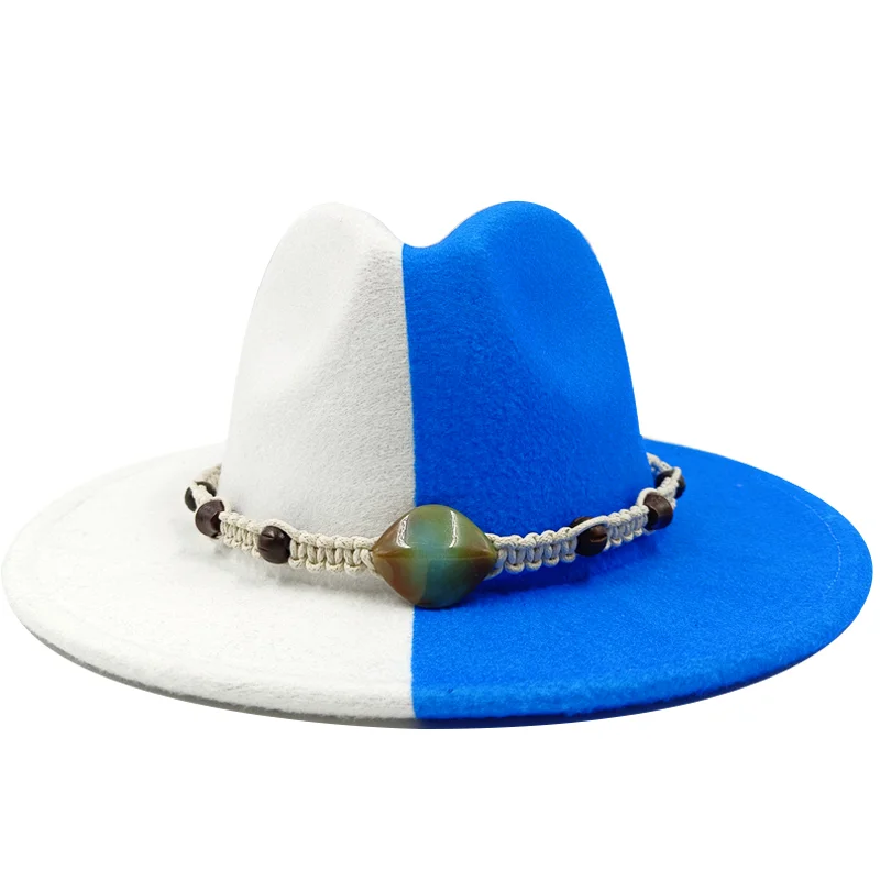 ddmysmile Hat Patchwork Fedora Sombreros Accessories Jazz Hat Surface Belt Soft Fedora Hat Classic Men's And Women's Blue Jazz Sombreros Smi