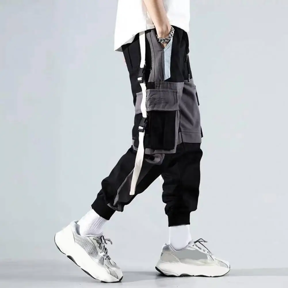 Loose Fit Multi-pocket Cargo Trousers Streetwear Ninth Pants Stylish Men's Cargo Trousers with Multi Pockets Crotch for Warmth
