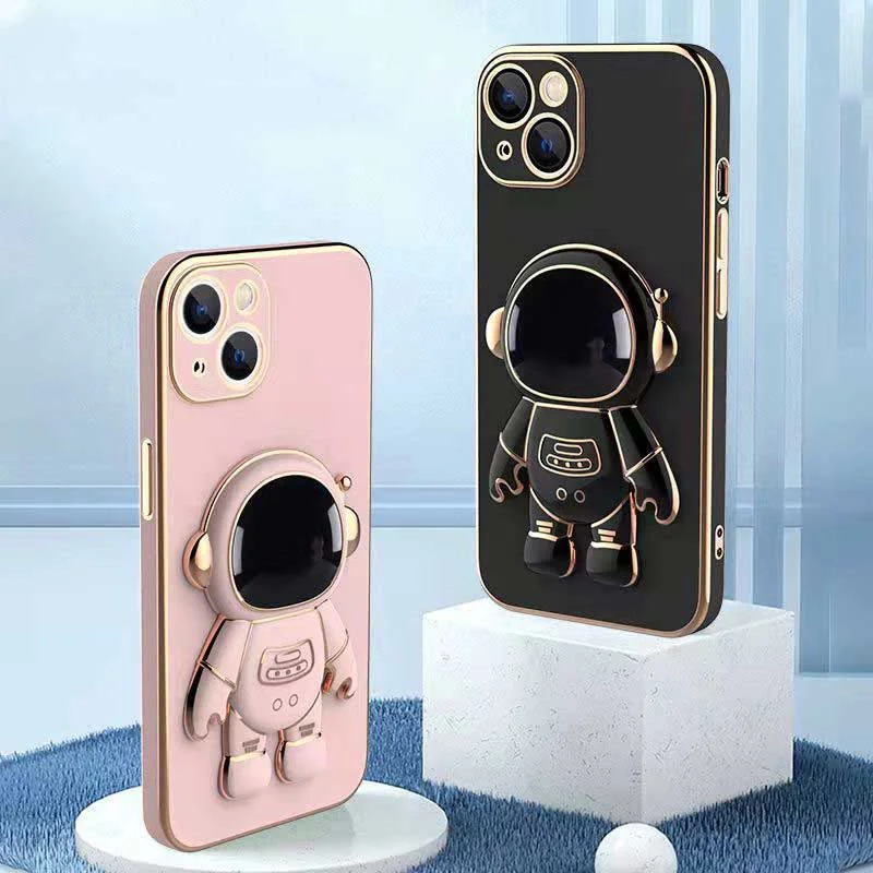 Mobile Phone Ring Holder Finger Kickstand Cute Plating Astronaut Phone Back Grip Hidden Bracket Universal Desk Foldable Holder
