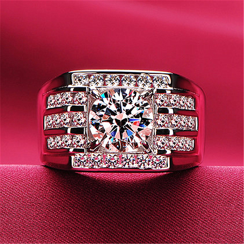 Pave Moissanite Engagement Ring - Sterg Sier, 3-Row, Drop Shipping