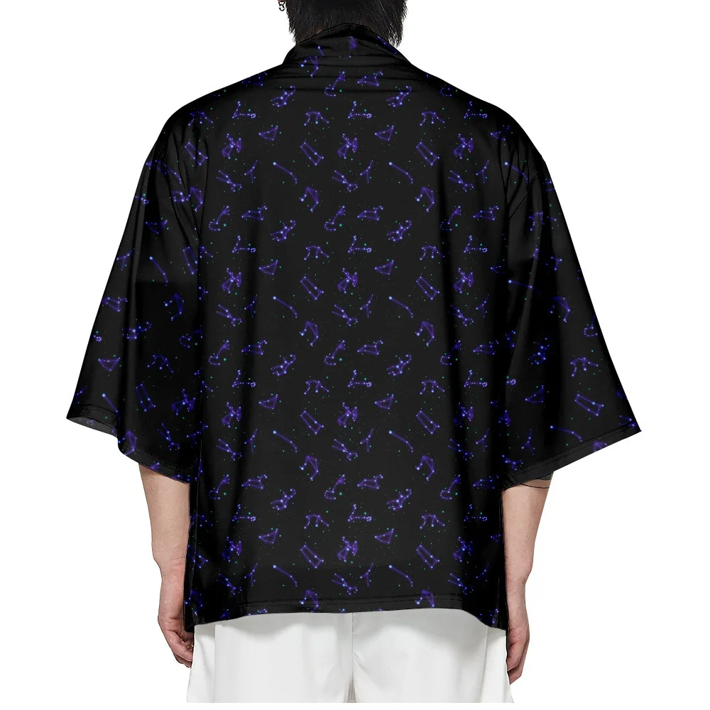 Men Summer Women Casual 3/4 Sleeve Japanese Kimono Pried Black Beach Yukata Shirt Haori Cardigan Tops smile