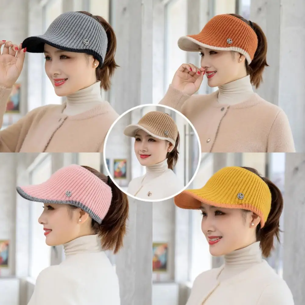 Hat Yarn Stylish Woolen Handmade Keep Warm Lightweight Fall Winter Girls Cycling Visor Hat smile