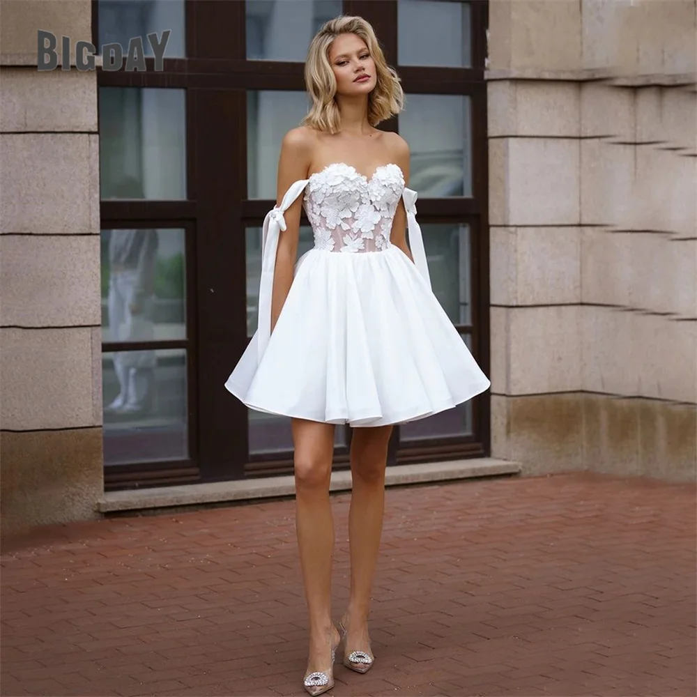 Elegant Short Wedding Dresses 2025 A-Line new Lace Sweetheart Off The Shoulder Satin Open Back Bridal Gown Above Knee Vestidos De Noiva