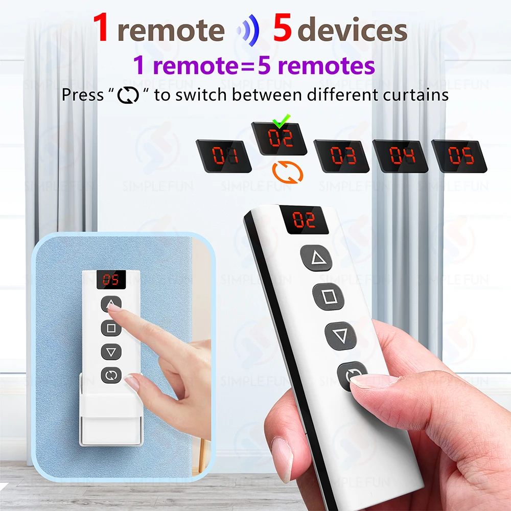 433Mhz Roller Shutter Curtain Switch and 5-in-1 Remote Control 110V 220V 16A RF Module for Remote Control Blind/Garage/AC Motor