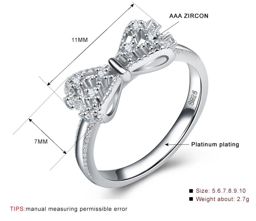 S Sterling Sier Bowknot Designer Rings for Women Girls Lovely Cute Bow Knot Cubic Zircon Rhinestone Chinese anillos Band Ring Wedding Engagement Jewel