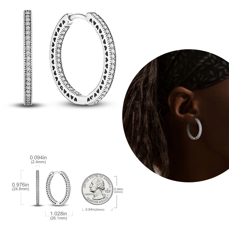 Hot Sell Sterling Sier Heart 2025 new Earrings Fit Original Charms Hoop Earrings For Women girls Stud Earring Fine Jewelry DIY Gift