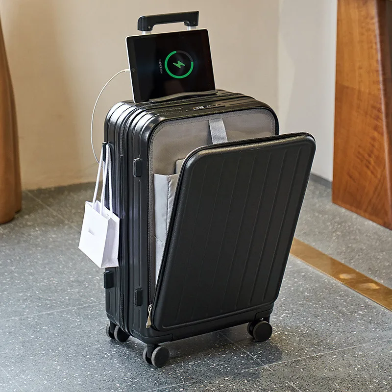 Carry On Luggage,PC Hardside Suitcase with Front Pocket, USB Charging Port,Spinner Trolley for Luggage with Locks water cup hold