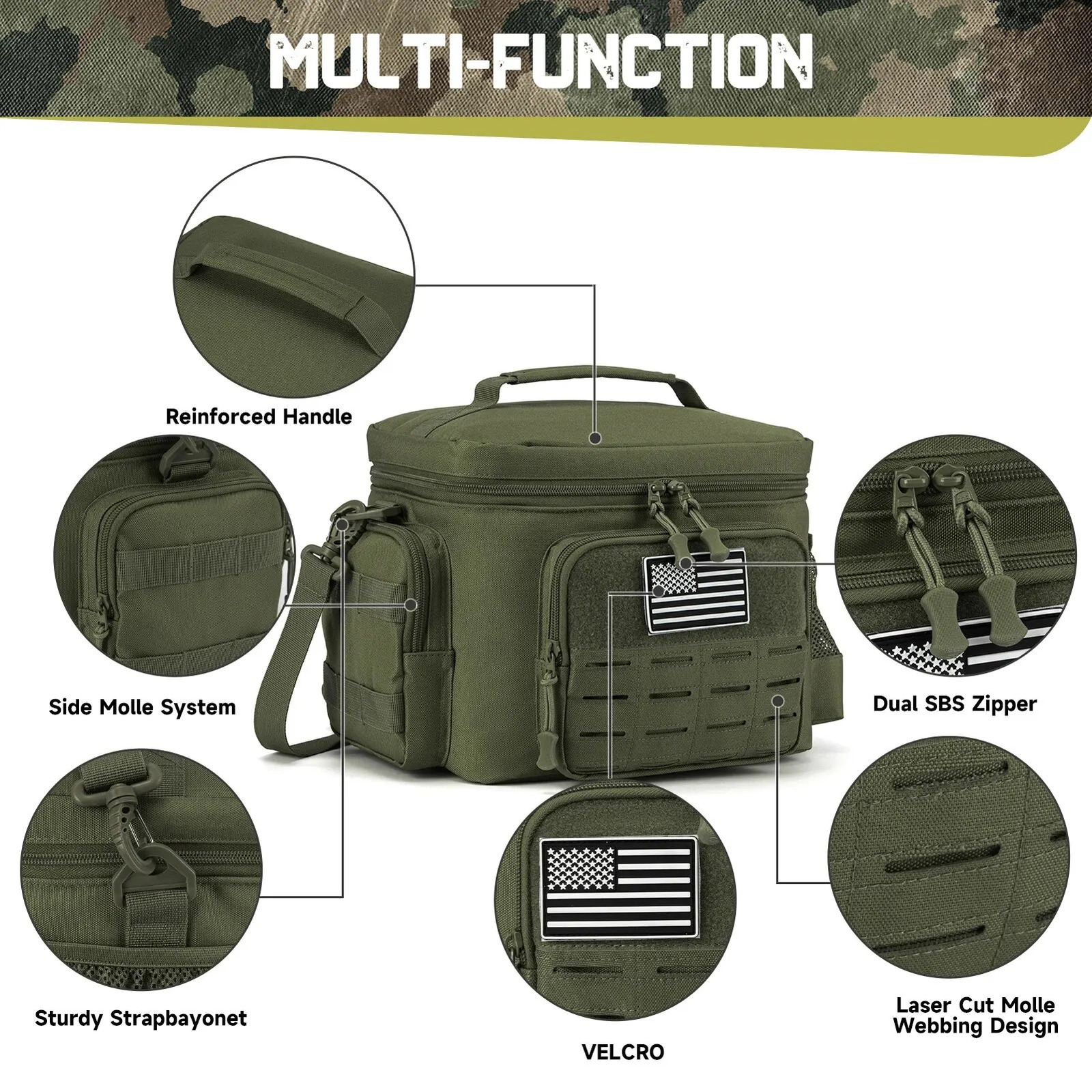 Tactical Lunch Box for Men Outdoor Heavy Duty Lunch Bag Work Leakproof Insulated Durable Thermal Cooler Bag Meal Camping Picnic 240514