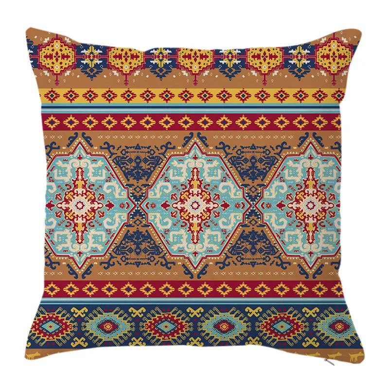 Geometric Indian Linen Colorful Pillowcase Boho Ethnic Graphic Pillow Case for Pillows Sofa Home Decor Garden Chair 45x45 40x40 smile